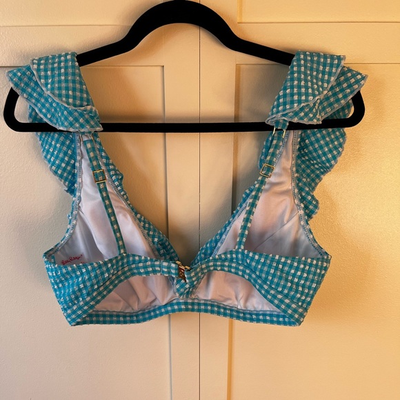 Lilly Pulitzer Blue White NWOT Women’s Aelin Crinkle Gingham Bikini Top Size 10 - Picture 8 of 14